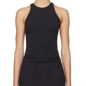 Skims Soft Lounge High Crew Neck Tank Top In Onyx. Xs (C7)